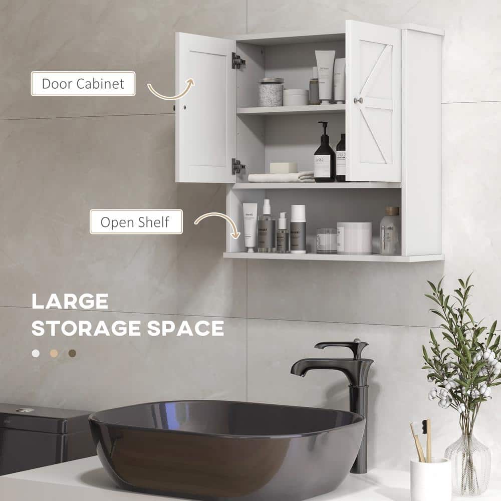kleankin Farmhouse Bathroom Wall Cabinet, Wall Mounted Medicine Cabinet with Open Shelf & Adjustable Shelf, Storage