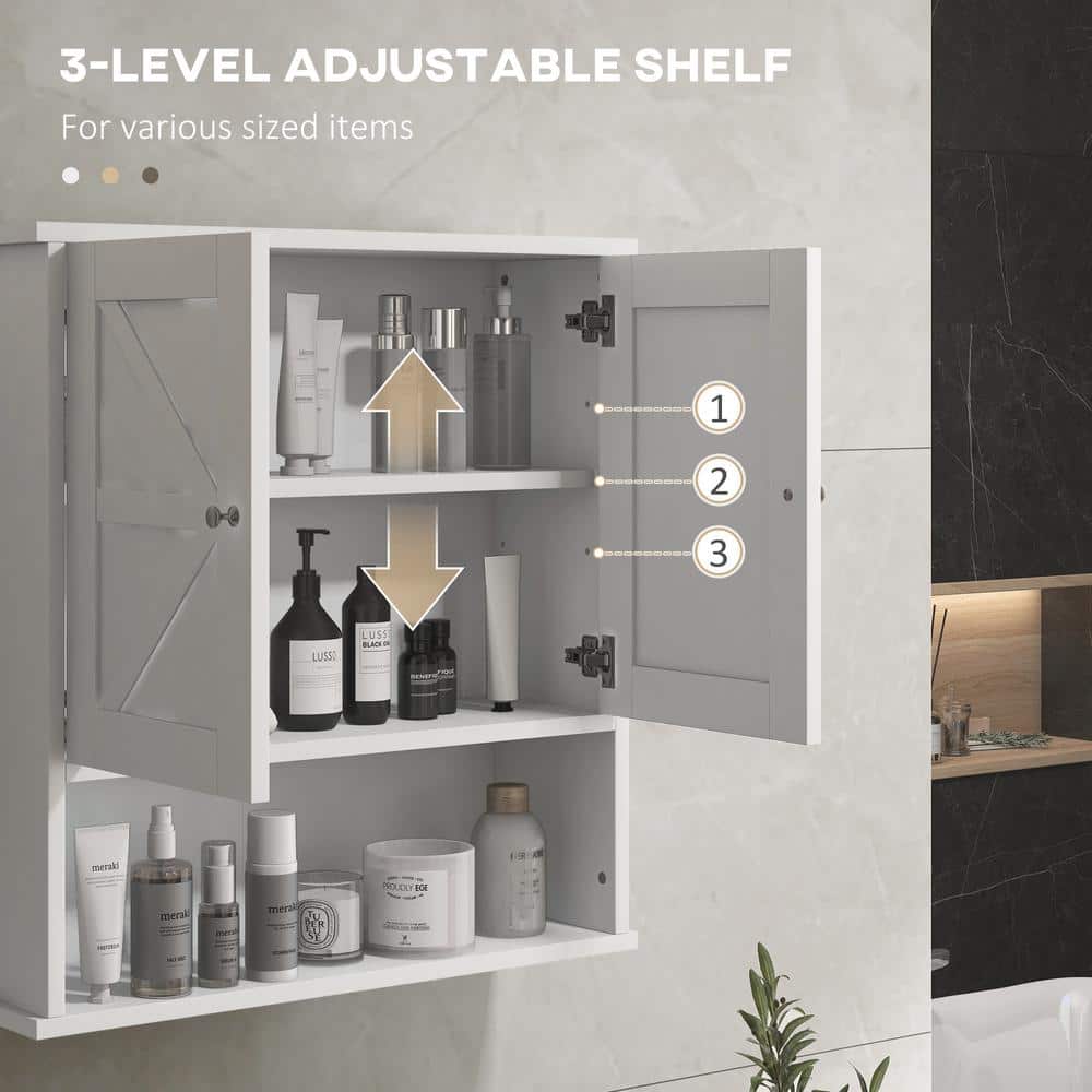 kleankin Farmhouse Bathroom Wall Cabinet, Wall Mounted Medicine Cabinet with Open Shelf & Adjustable Shelf, Storage