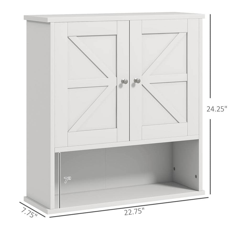 kleankin Farmhouse Bathroom Wall Cabinet, Wall Mounted Medicine Cabinet with Open Shelf & Adjustable Shelf, Storage