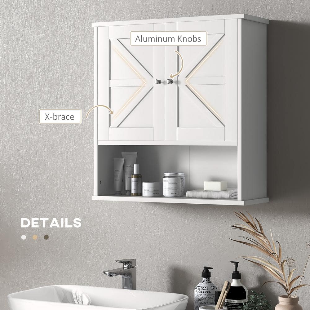 kleankin Farmhouse Bathroom Wall Cabinet, Wall Mounted Medicine Cabinet with Open Shelf & Adjustable Shelf, Storage