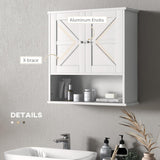 kleankin Farmhouse Bathroom Wall Cabinet, Wall Mounted Medicine Cabinet with Open Shelf & Adjustable Shelf, Storage