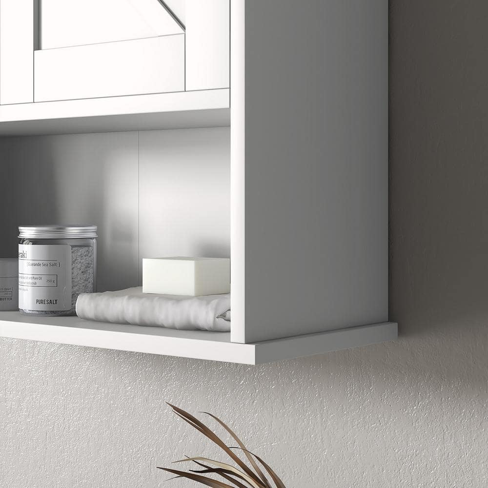 kleankin Farmhouse Bathroom Wall Cabinet, Wall Mounted Medicine Cabinet with Open Shelf & Adjustable Shelf, Storage
