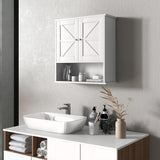 kleankin Farmhouse Bathroom Wall Cabinet, Wall Mounted Medicine Cabinet with Open Shelf & Adjustable Shelf, Storage