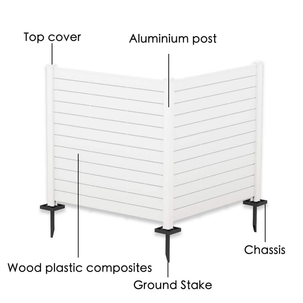 KOZYARD Outdoor Privacy Screen White Framed Fence Panels Kit 4 ft.