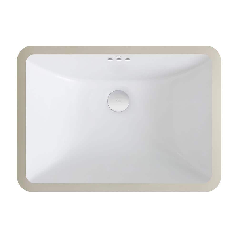 KRAUS Elavo Large Rectangular Ceramic Undermount Bathroom Sink in White with Overflow, 23-1/4 in. x 16-1/2 in.