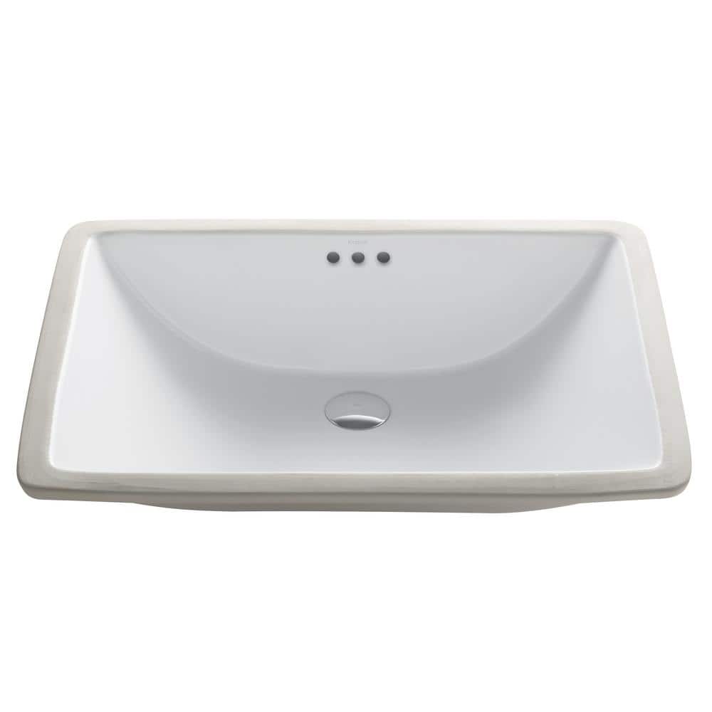 KRAUS Elavo Large Rectangular Ceramic Undermount Bathroom Sink in White with Overflow, 23-1/4 in. x 16-1/2 in.