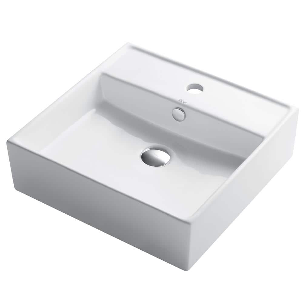 KRAUS Elavo 18.6 in. Square Ceramic Vessel Bathroom Sink in White