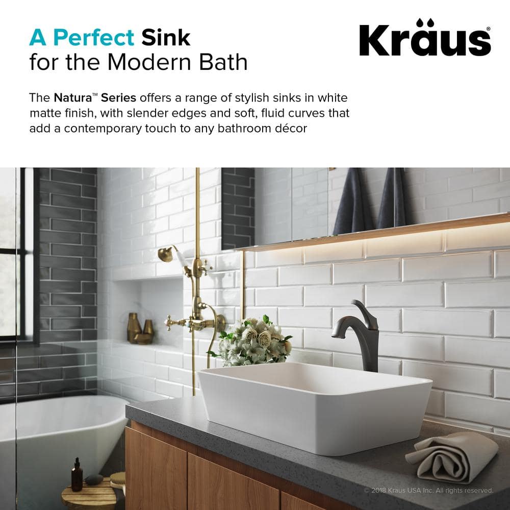 KRAUS Natura Rectangle Solid Surface Vessel Sink in White, 20 x 14 x 4-7/8 in (KSV-2MW)