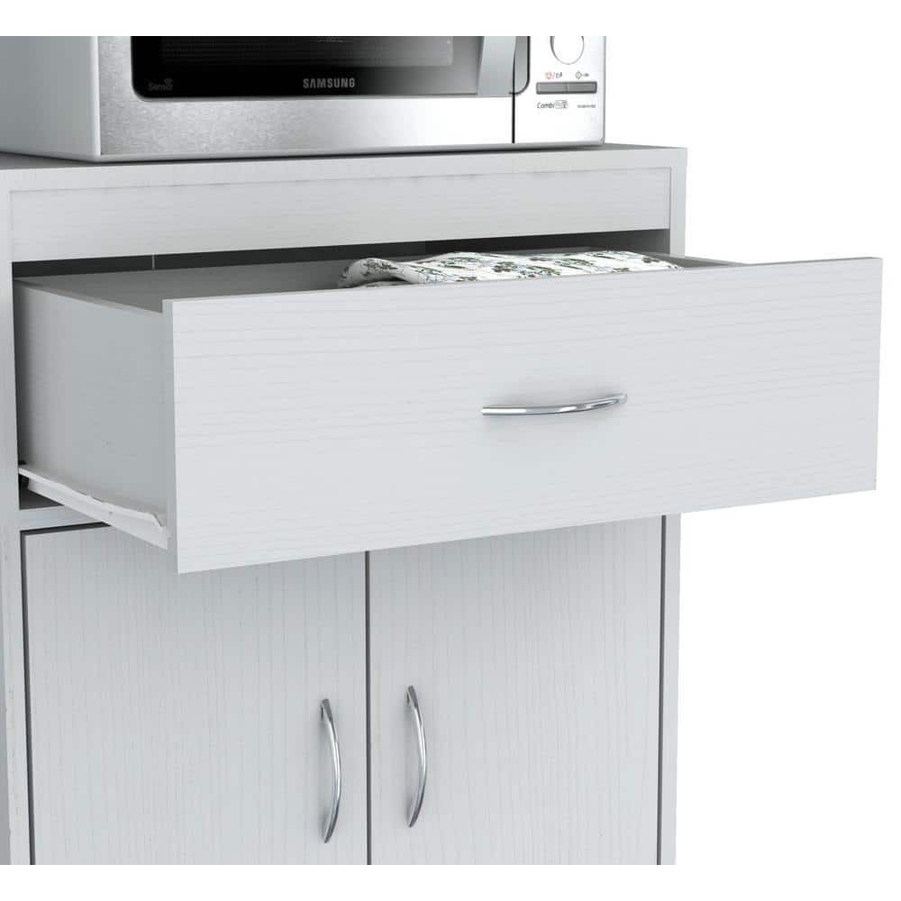 Inval Ready to Assemble 23.62 in. x 15.75 in. x 54.13 in. White Laminate Microwave Storage Cabinet