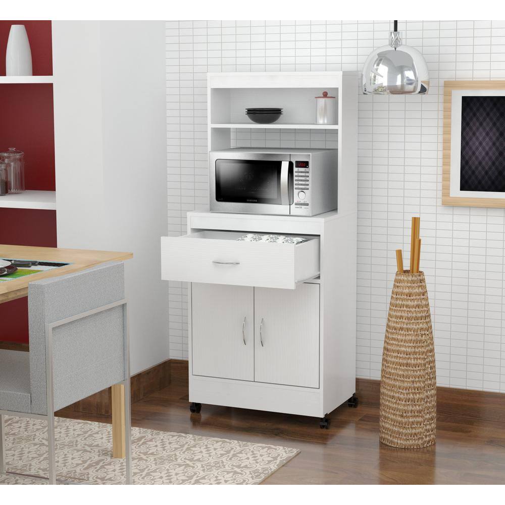 Inval Ready to Assemble 23.62 in. x 15.75 in. x 54.13 in. White Laminate Microwave Storage Cabinet