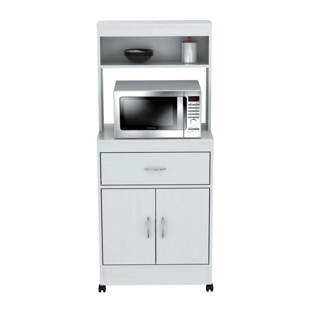 Inval Ready to Assemble 23.62 in. x 15.75 in. x 54.13 in. White Laminate Microwave Storage Cabinet