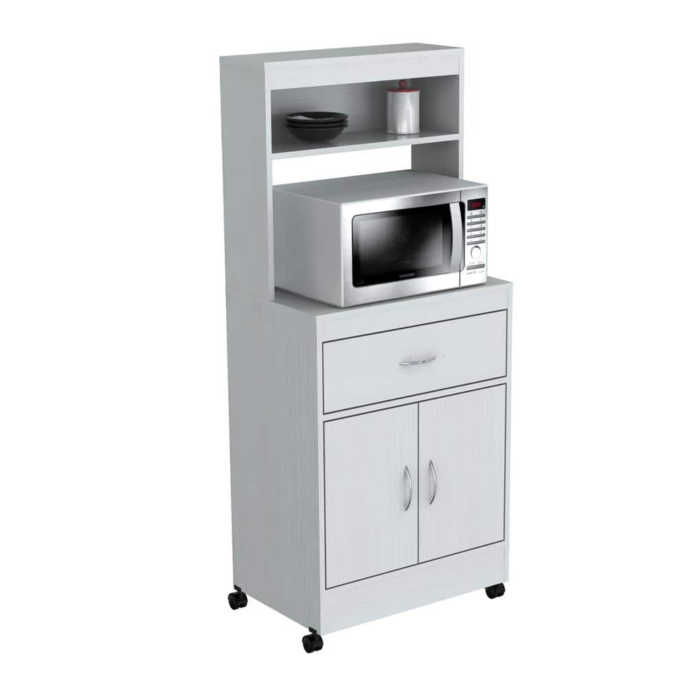 Inval Ready to Assemble 23.62 in. x 15.75 in. x 54.13 in. White Laminate Microwave Storage Cabinet