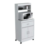 Inval Ready to Assemble 23.62 in. x 15.75 in. x 54.13 in. White Laminate Microwave Storage Cabinet