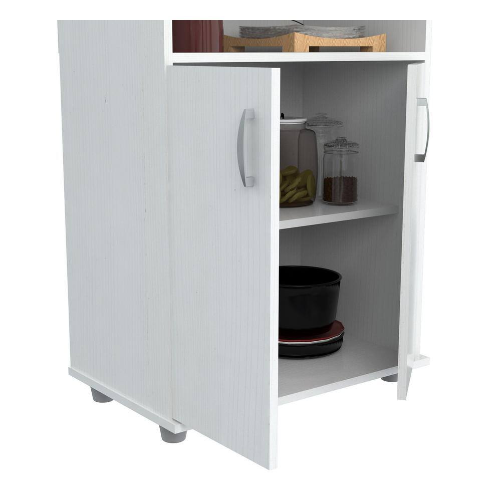 Inval 23.62x14.96x32.87 in. Microwave Storage Utility Cabinet in Laricina White