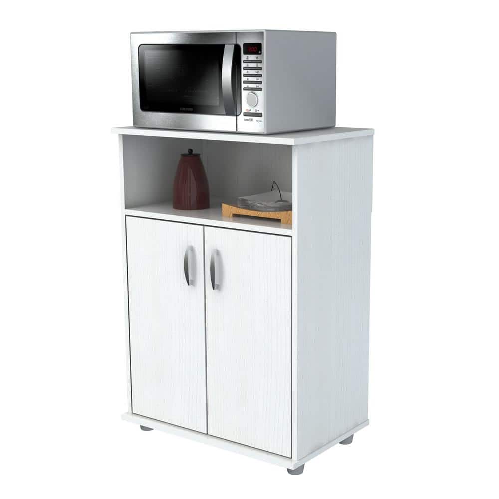 Inval 23.62x14.96x32.87 in. Microwave Storage Utility Cabinet in Laricina White