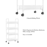 Lavish Home 4-Tier Metal Wheeled Narrow Storage Shelf Organizer Cart