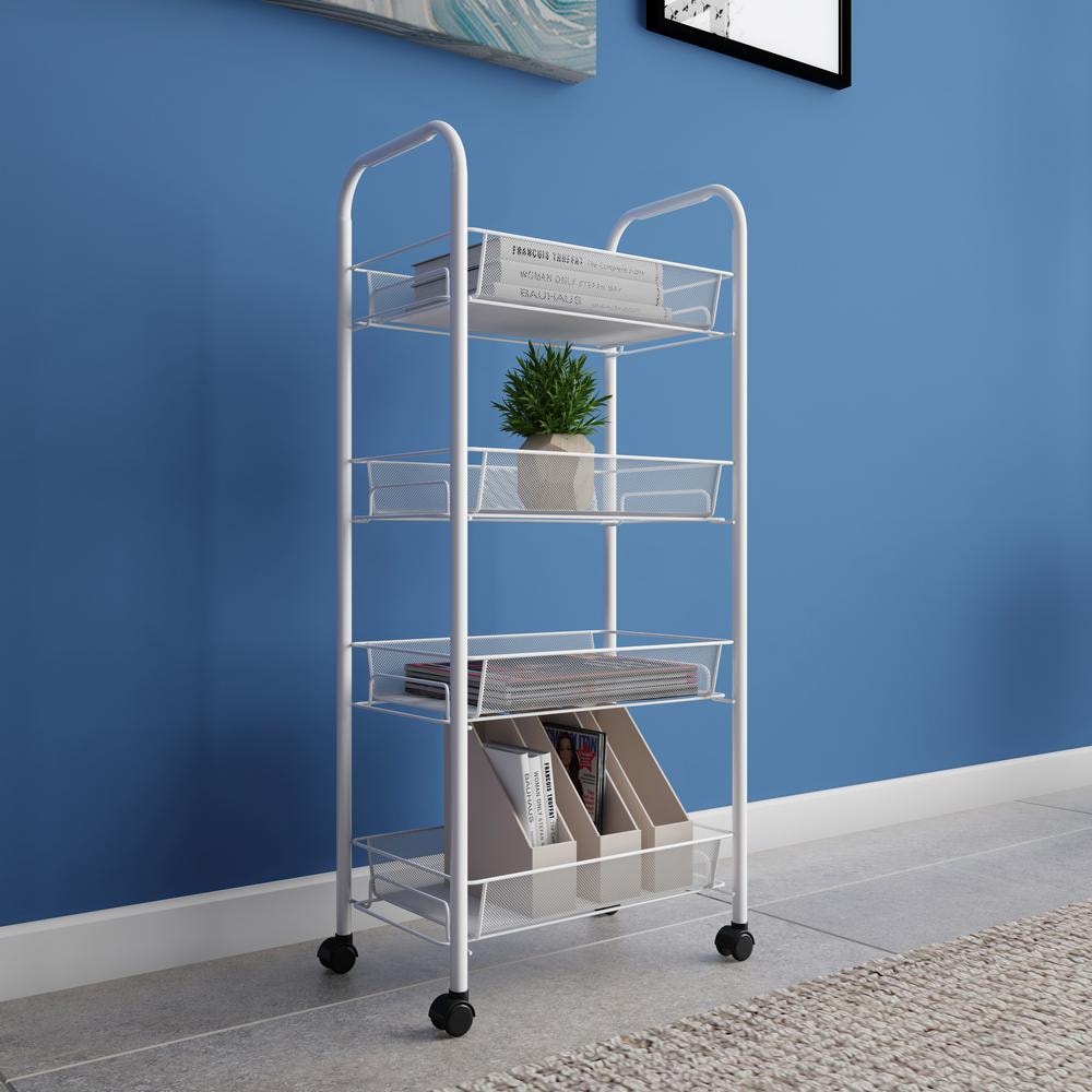 Lavish Home 4-Tier Metal Wheeled Narrow Storage Shelf Organizer Cart