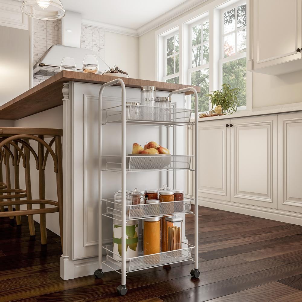 Lavish Home 4-Tier Metal Wheeled Narrow Storage Shelf Organizer Cart
