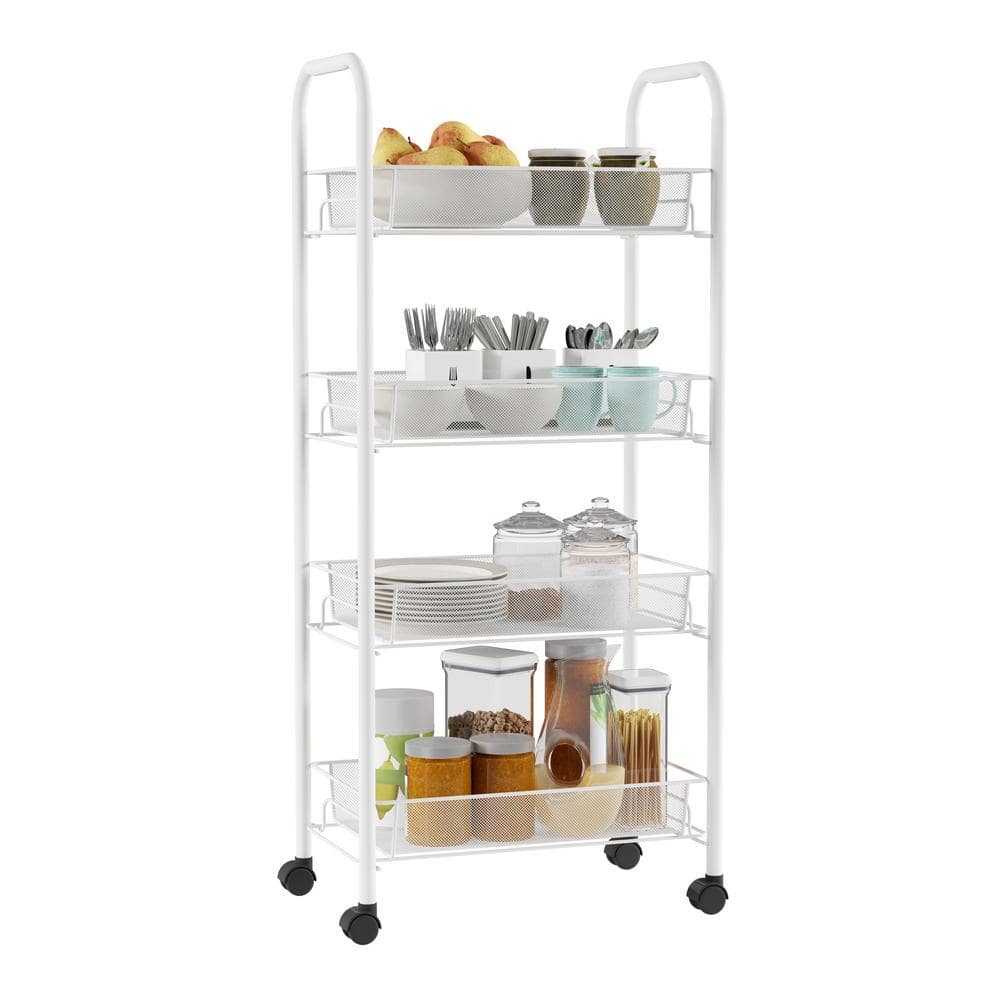 Lavish Home 4-Tier Metal Wheeled Narrow Storage Shelf Organizer Cart