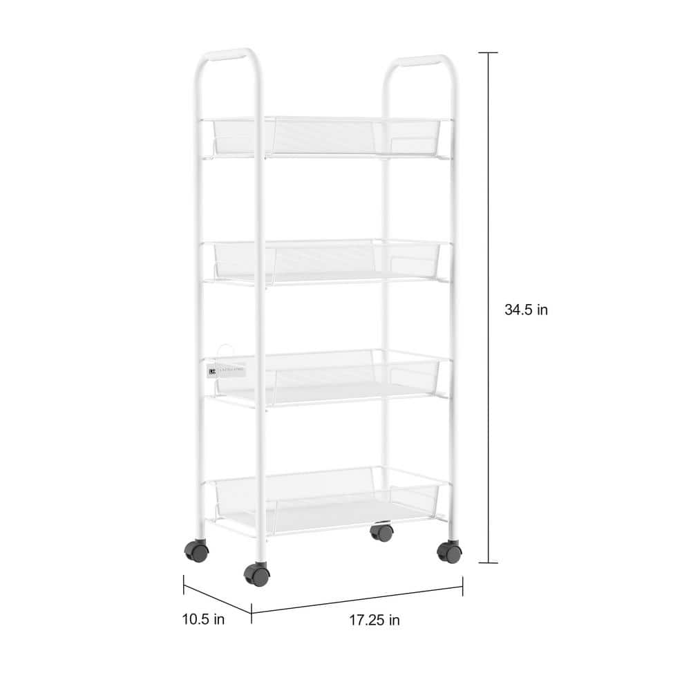 Lavish Home 4-Tier Metal Wheeled Narrow Storage Shelf Organizer Cart