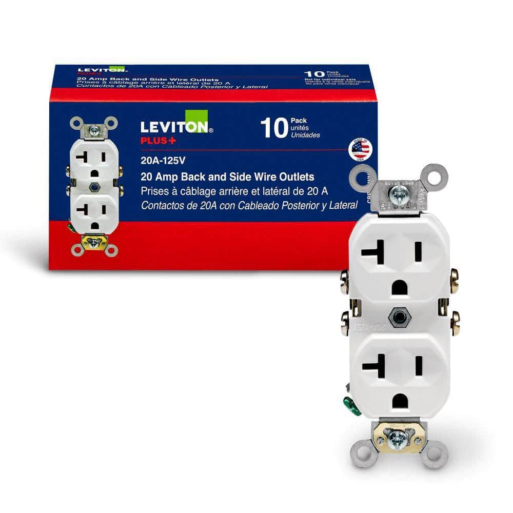 Leviton 20 Amp Commercial Grade Duplex Outlet, White (10-Pack)
