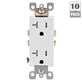 Leviton Decora 20 Amp Tamper-Resistant Duplex Outlet, White (10-Pack)