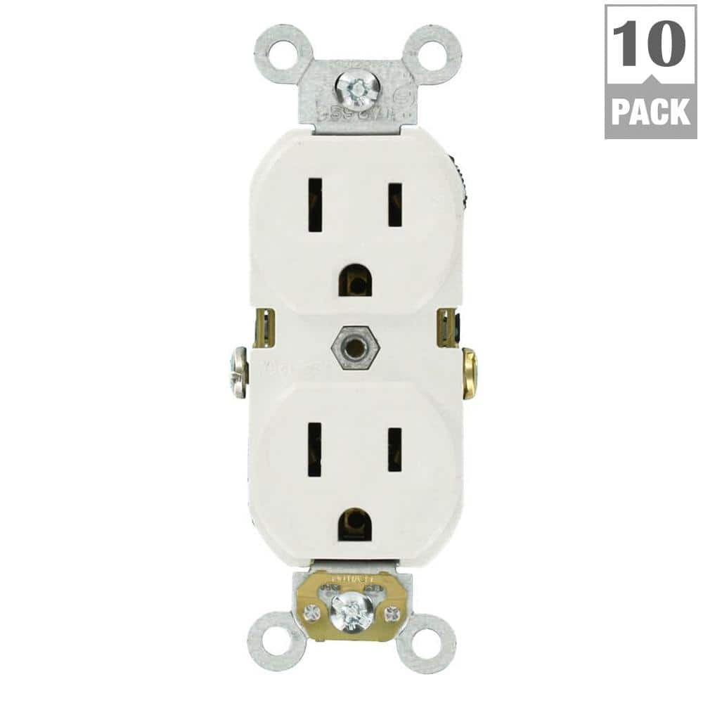 Leviton 15 Amp Commercial Grade Duplex Outlet, White (10 Pack)