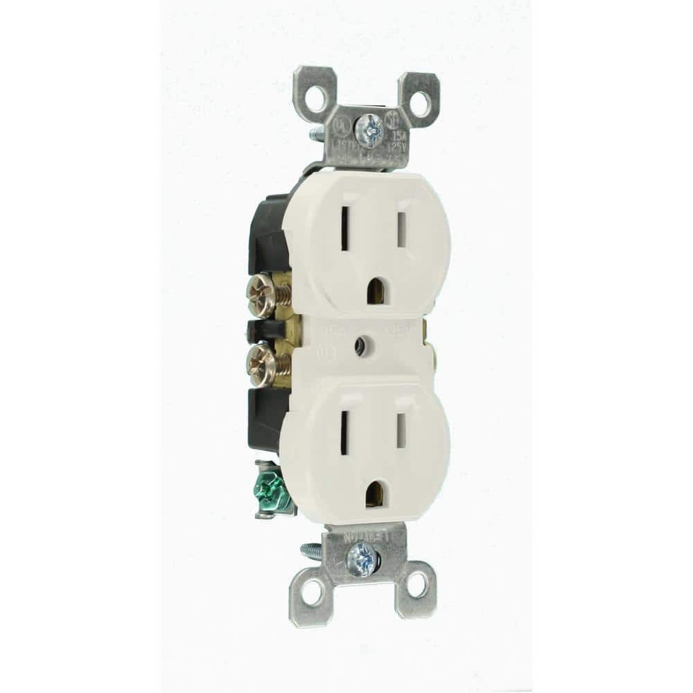 Leviton 15 Amp Residential Grade Grounding Duplex Outlet, White (10-Pack)