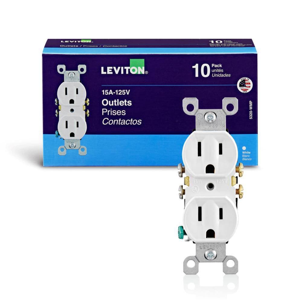 Leviton 15 Amp Residential Grade Grounding Duplex Outlet, White (10-Pack)