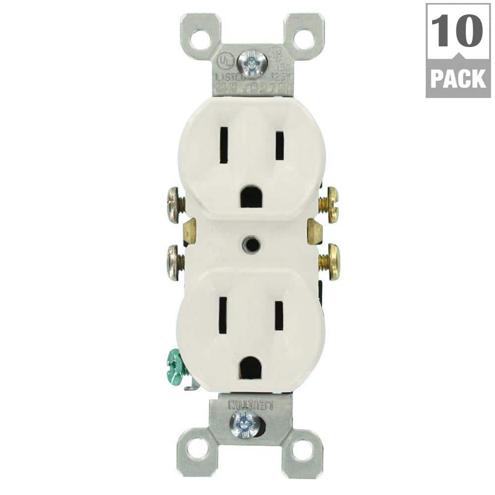 Leviton 15 Amp Residential Grade Grounding Duplex Outlet, White (10-Pack)
