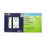 Leviton Decora 15 Amp Residential Grade Grounding Duplex Outlet, White (10-Pack)