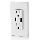Leviton Decora 15 Amp Combination Duplex Outlet with Dual USB-A Charger, White (2-Pack)