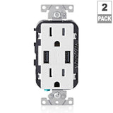 Leviton Decora 15 Amp Combination Duplex Outlet with Dual USB-A Charger, White (2-Pack)
