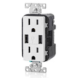 Leviton 3.6A USB Dual Type A In‑Wall Charger with 15 Amp Tamper‑Resistant Outlets, White