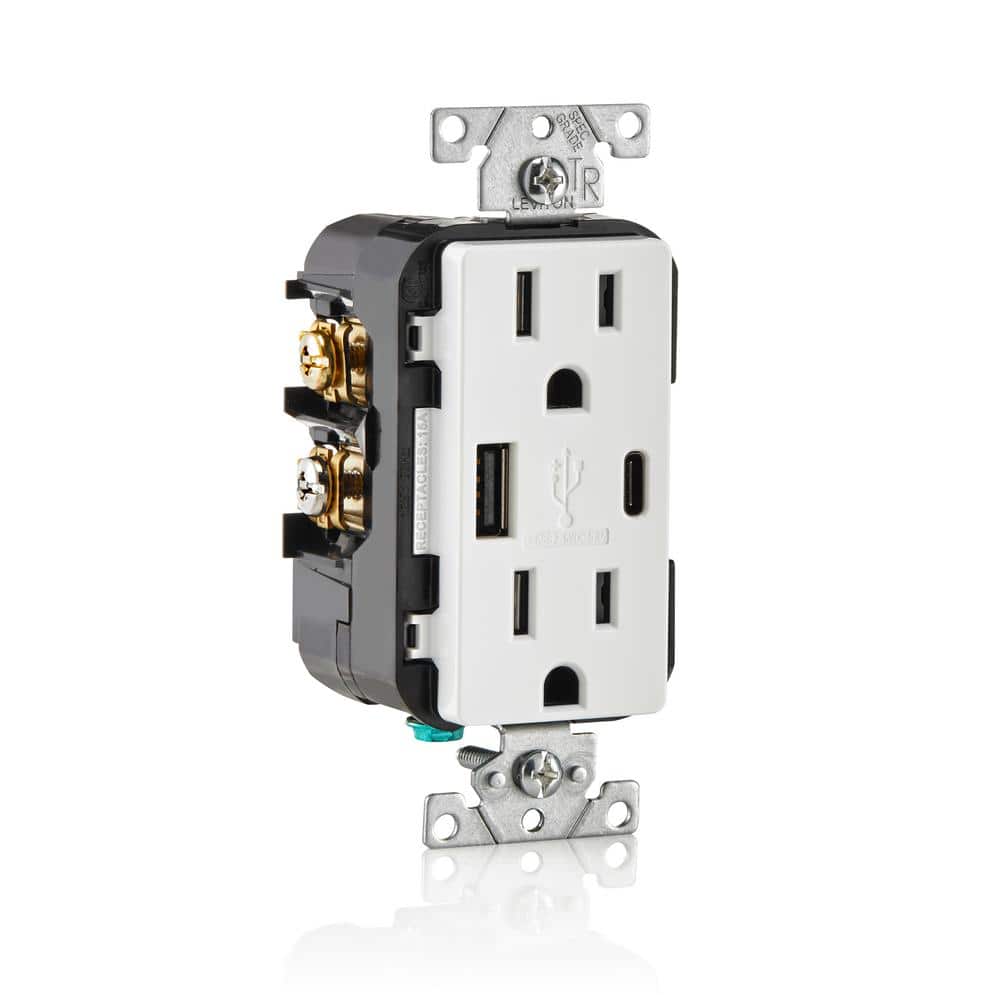 Leviton 15 Amp Decora Type A & C USB Charger Tamper-Resistant Outlet, White (R02-T5633-0BW)