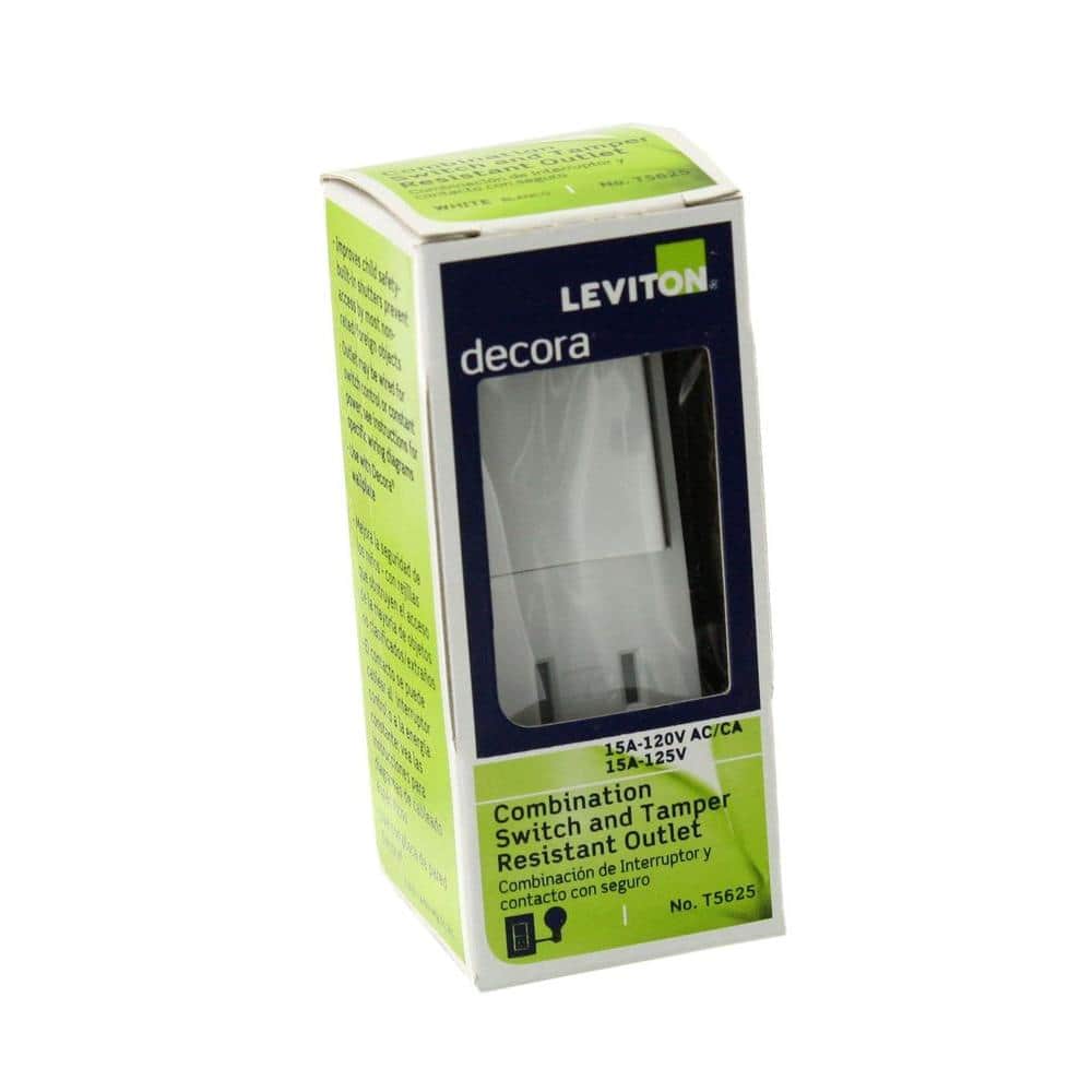 Leviton Decora 15 Amp Tamper-Resistant Combo Switch and Outlet, White (R62-T5625-0WS)