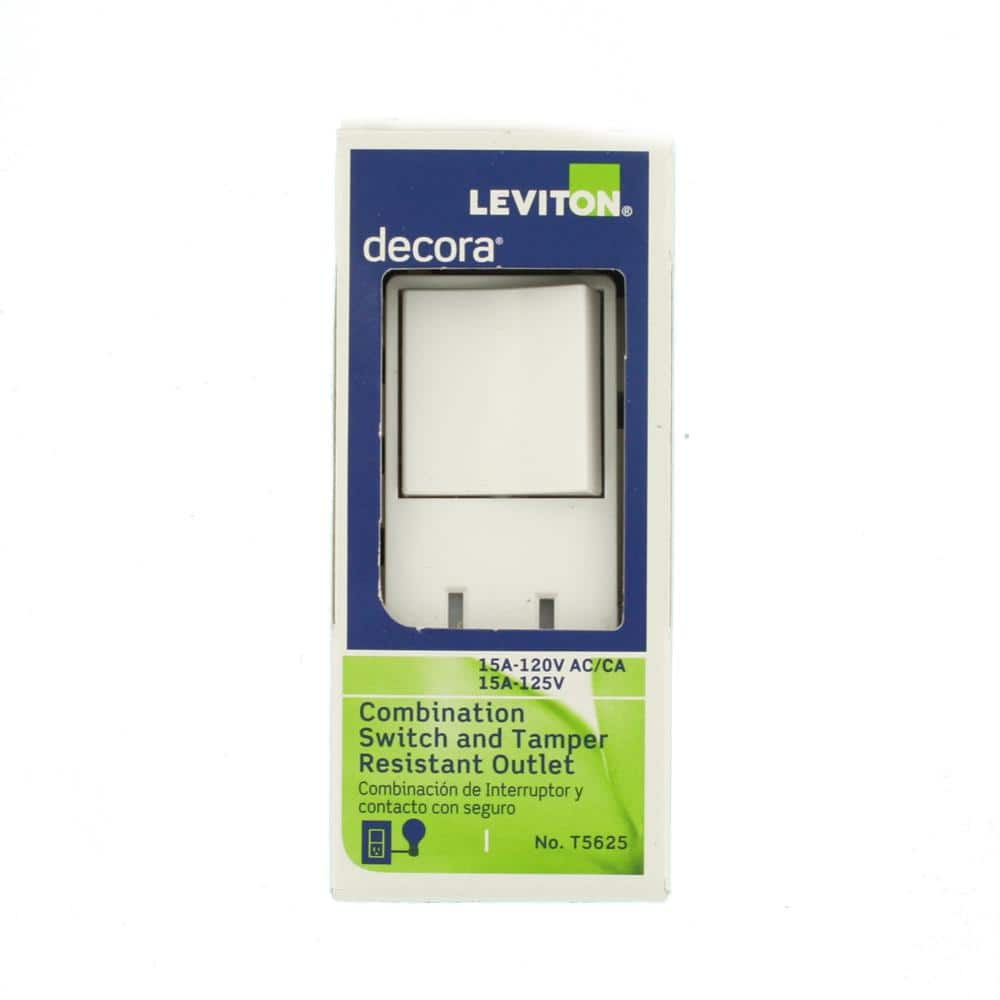 Leviton Decora 15 Amp Tamper-Resistant Combo Switch and Outlet, White (R62-T5625-0WS)