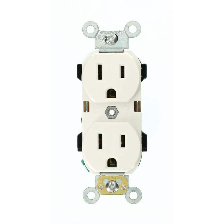 Leviton 15 Amp Industrial Grade Narrow-Body Duplex Outlet, White