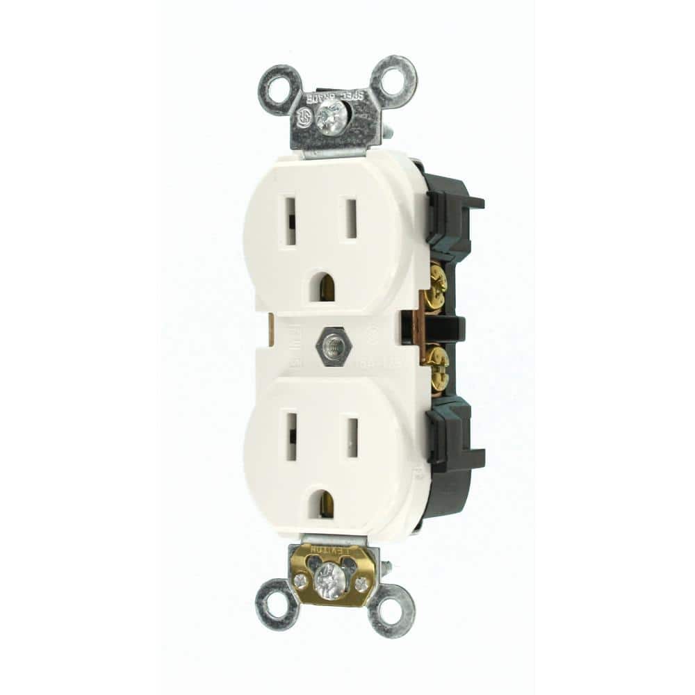 Leviton 15 Amp Industrial Grade Narrow-Body Duplex Outlet, White
