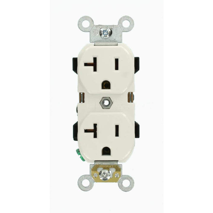 Leviton 20 Amp Industrial Grade Heavy Duty Self-Grounding Duplex Outlet, White (NEMA 5-20R)