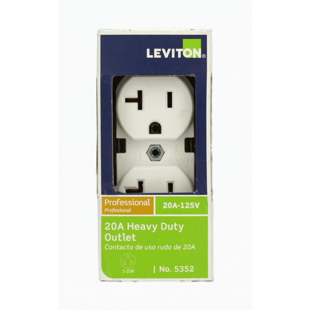 Leviton 20 Amp Industrial Grade Heavy Duty Self-Grounding Duplex Outlet, White (NEMA 5-20R)
