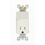 Leviton Decora 15 Amp Combination Single Outlet with LED Sensor Guide Light, White