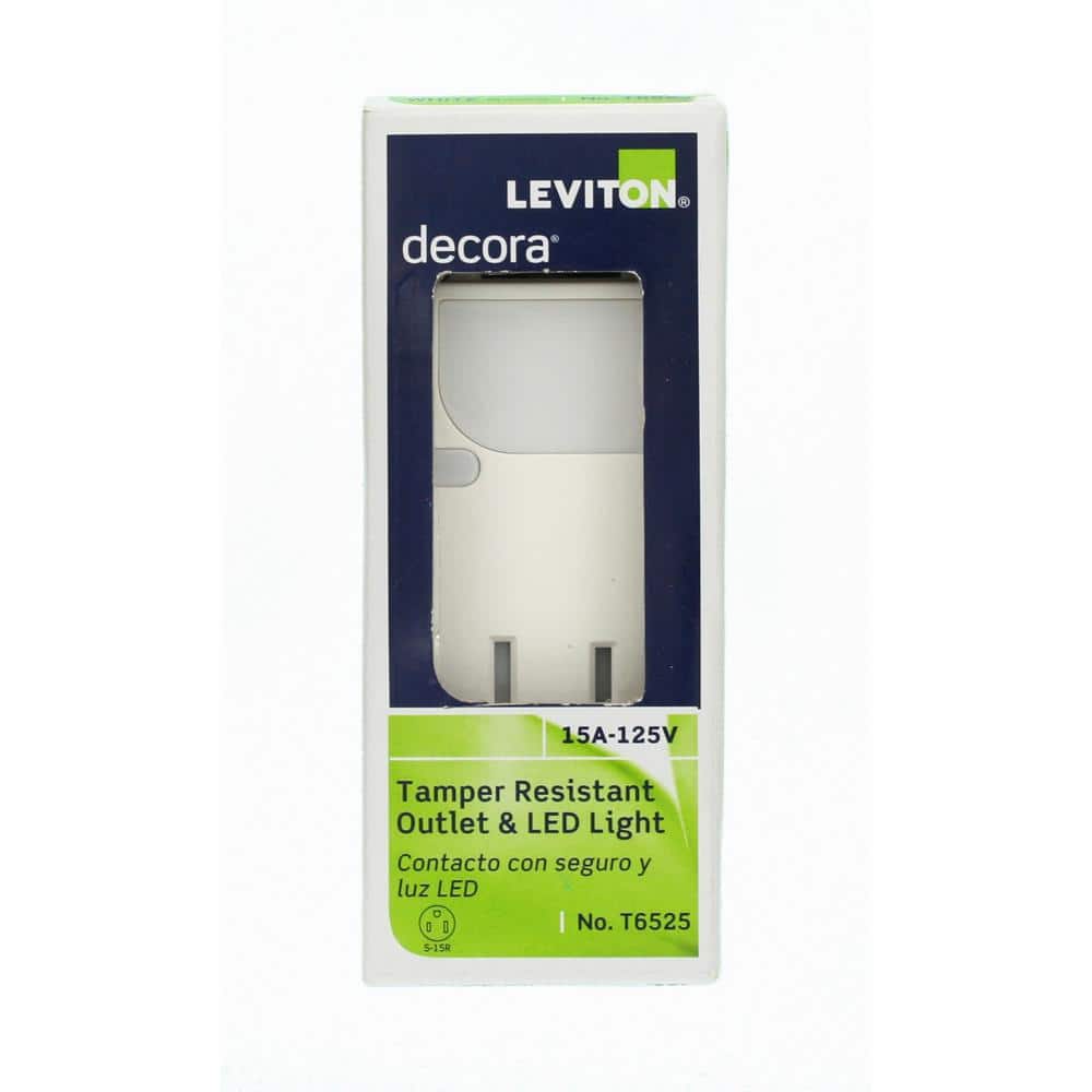 Leviton Decora 15 Amp Combination Single Outlet with LED Sensor Guide Light, White
