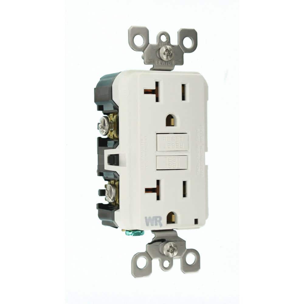 Leviton 20 Amp SmartlockPro Weather Resistant GFCI Outlet, White (GFWR2-W)