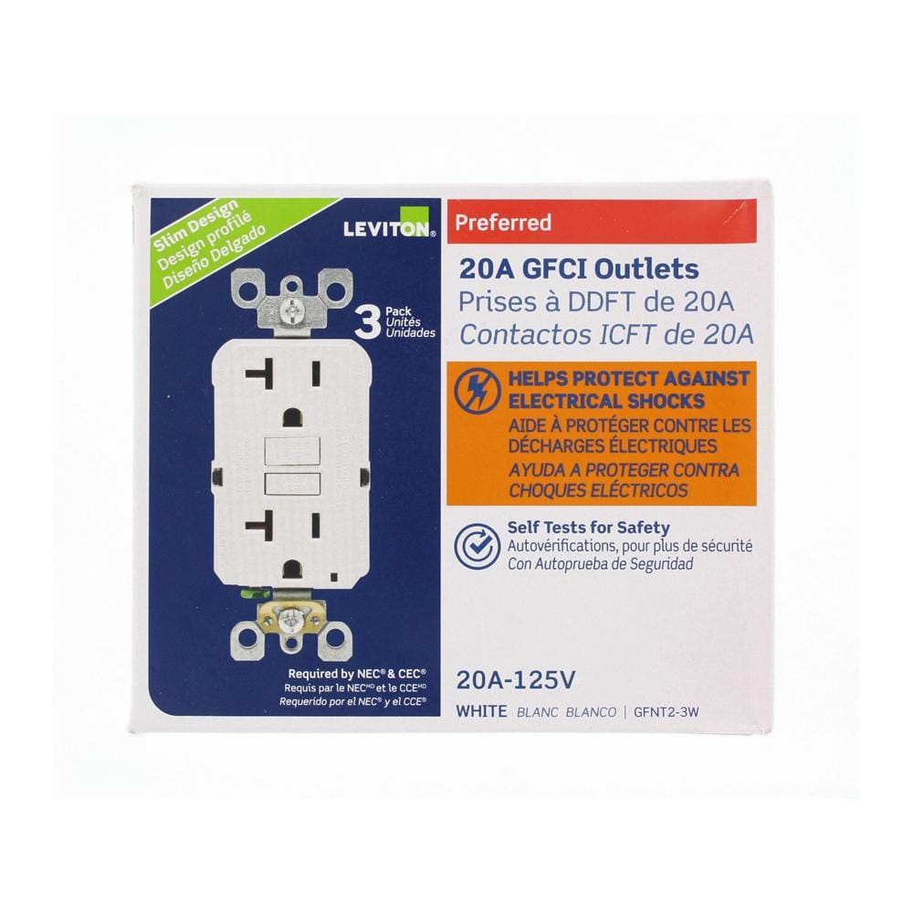 Leviton 20 Amp Self-Test SmartlockPro Slim GFCI Duplex Outlet, White (3-Pack)