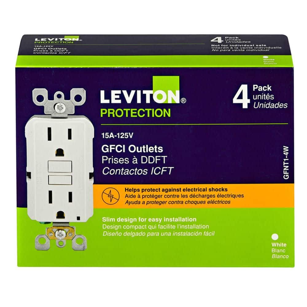 Leviton 15 Amp 125-Volt Duplex Self-Test Slim GFCI Outlet, White (4-Pack)