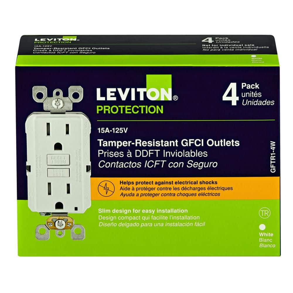 Leviton 15 Amp 125-Volt SmartlockPro SmarTest Tamper-Resistant Duplex GFCI Outlet, White (4-Pack)