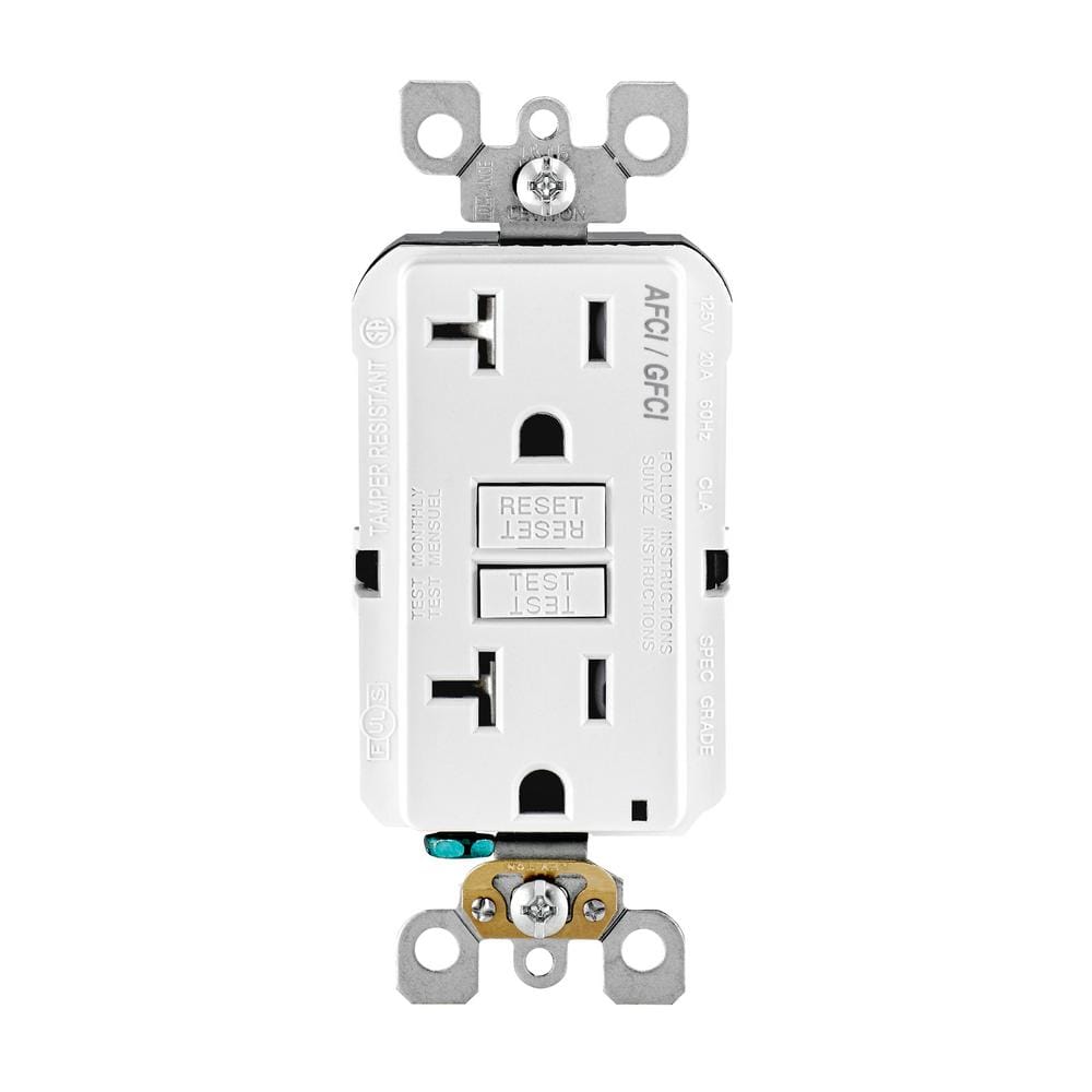 Leviton 20 Amp 125-Volt SmartlockPro Tamper-Resistant AFCI/GFCI Dual-Function Duplex Outlet, White (R02-AGTR2-0KW)