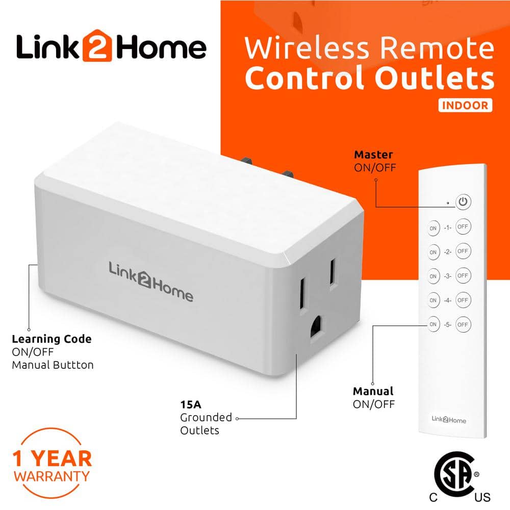 Link2Home Wireless Indoor Remote Control Outlet Switch with 5 RCVs and 2 Remotes