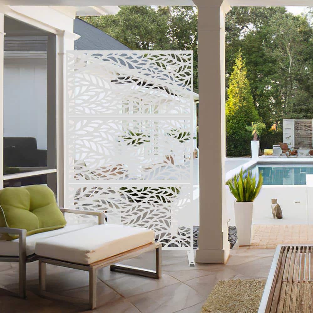 Lirago 75 x 48 in. White Modern Outdoor Screen Privacy Screen with Leaf Patterns Wall Decal